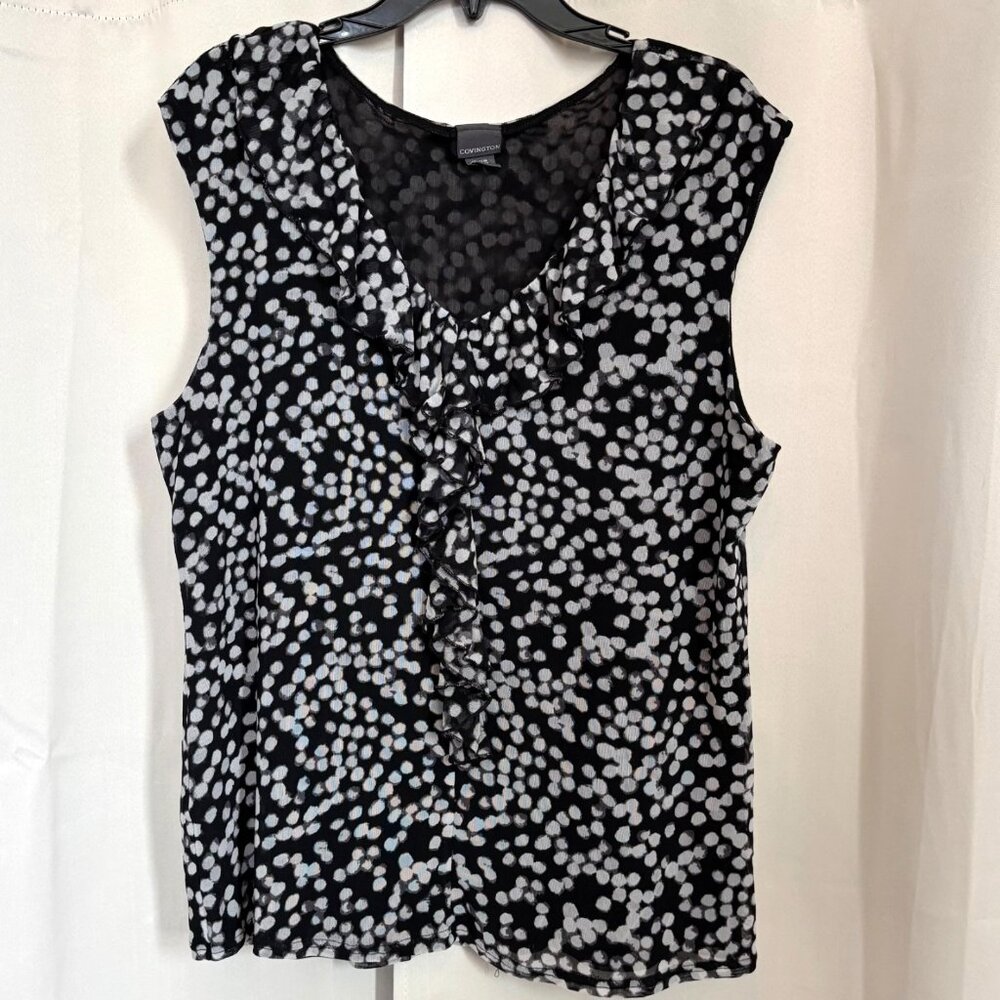 Covington Women Top Size XL Polka Dot Ruffle Neck Sheer Whimsigoth Dainty 18385x